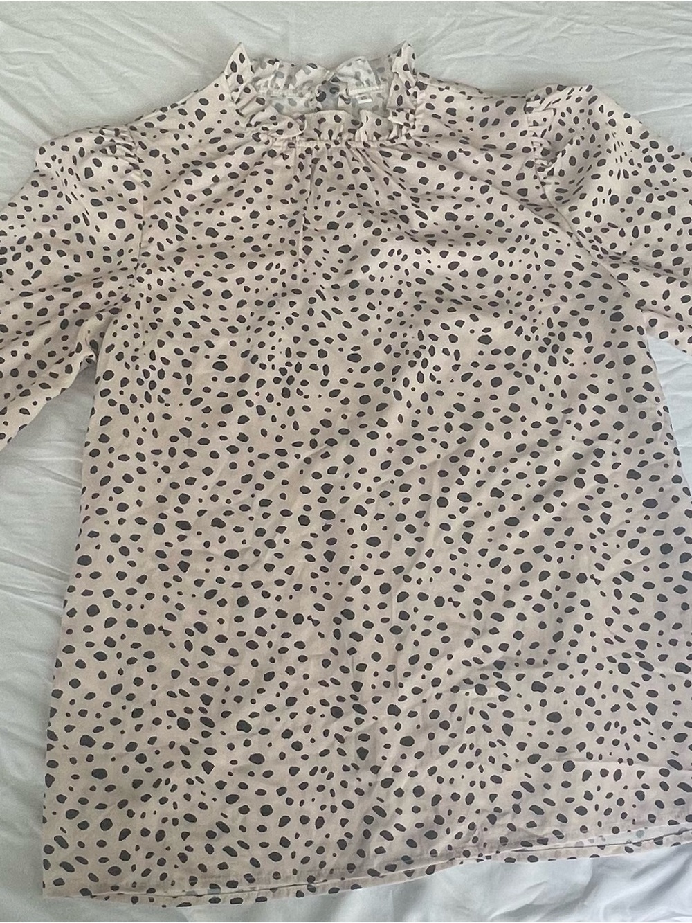 Ruffled Neck Polka Dot Blouse in Light Pink and Black
